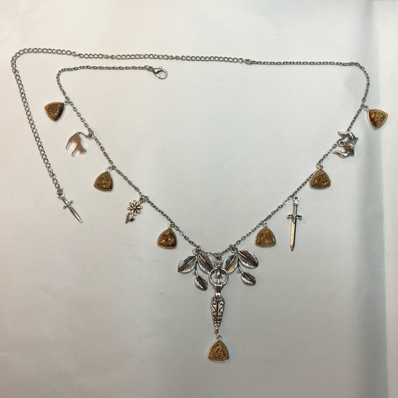 Freya Norse Mythology Goddess Handmade Viking Necklace, Sword, Gold Druzy Drops - Picture 12 of 16